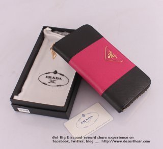 Prada 050604 Black With Rose Red Wallet